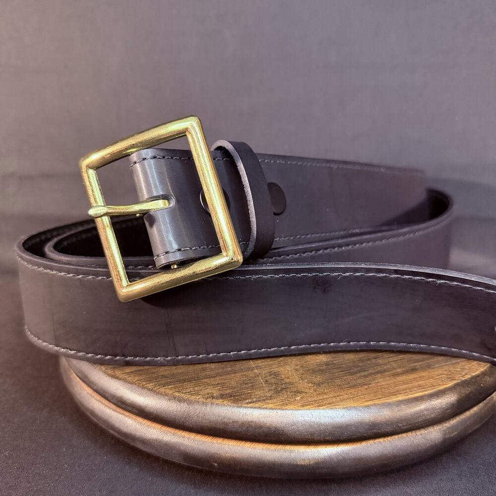 Galls Leather Belt Size 60" Plain Black Brass Buckle 1.5" Wide 157